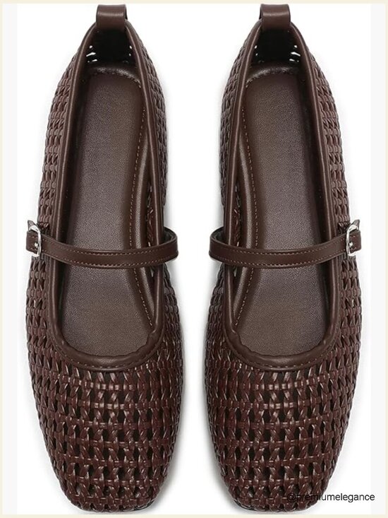 Shoes - Woven Mary Jane Flats with Buckle Strap Foldable Ballet Shoes